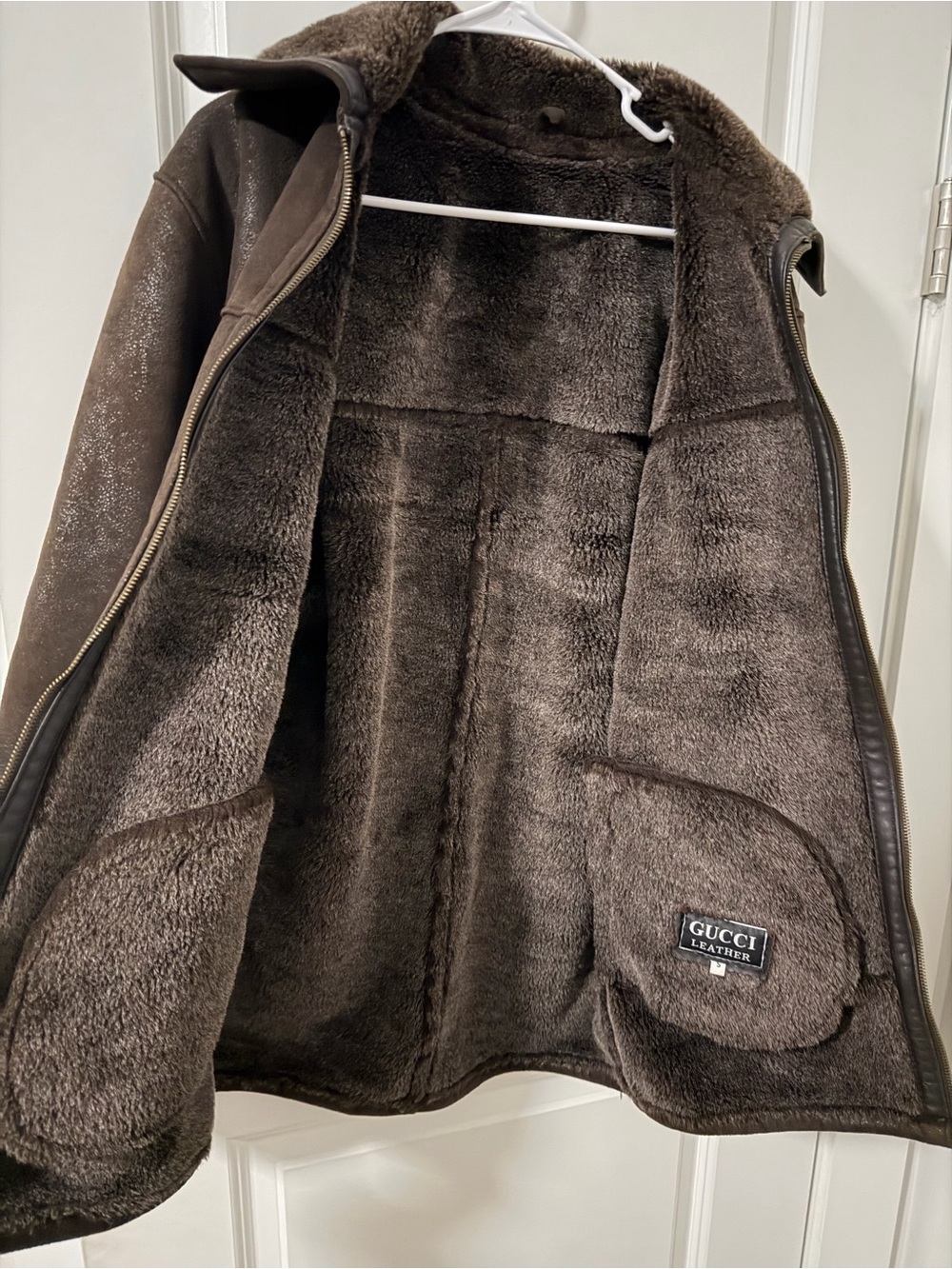 Gucci Men's Dark Brown Shearling Bomber Jacket